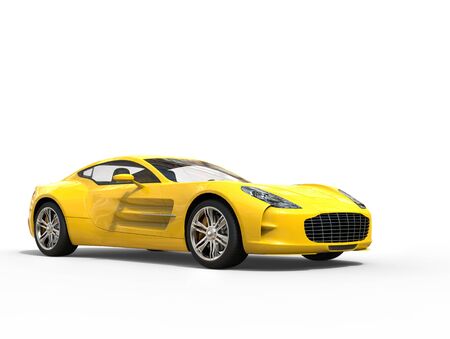 Yellow sports car - beauty studio shot - isolated on white backgroundの写真素材