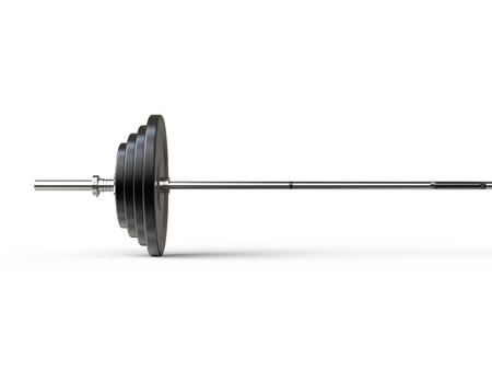 Barbell weight with various weight plates on it - cut shot - isolated on white backgroundの写真素材