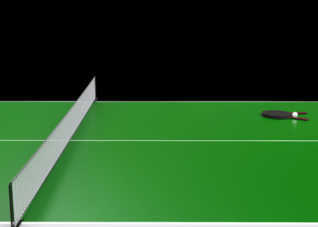 Table tennis 3D render - one side view - on black backgroundの写真素材
