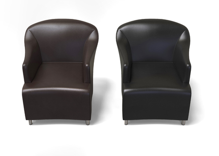 Two modern leather armchairs - top view - 3D render - on white backgroundの写真素材
