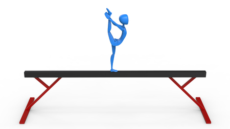 Blue gymnast performing one leg stand - top side view - 3D Illustrationの写真素材