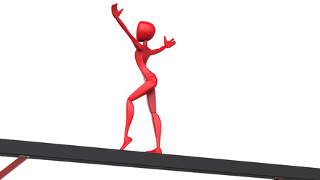 Red gymnast on balance beam - 3D Illustrationの写真素材