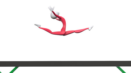 Gymnast girl - split leap - balance beam - red outfit - 3D Illustrationの写真素材