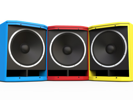 Red, BLue and Yellow woofer speakersの写真素材