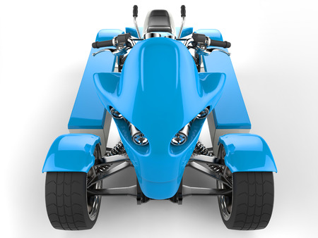 Sky blue electric quad bike front view closeup shot