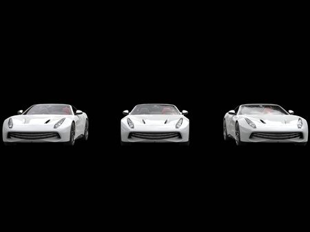 Cool three white sports cars - on black backgroundの写真素材
