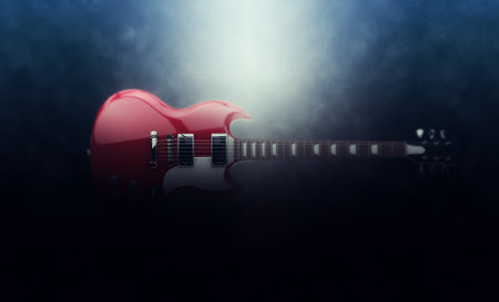 Epic red hard rock electric guitarの写真素材