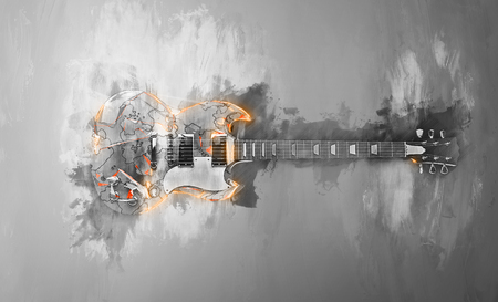 Hard rock guitar - abstract black and white illustrationの写真素材