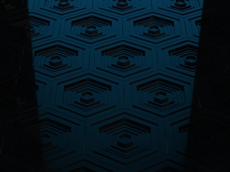 Dark blue and black tech hexagons backgroundの写真素材
