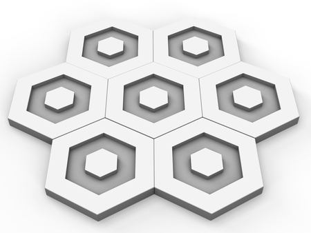 White hexagons creating honeycomb bigger shapeの写真素材