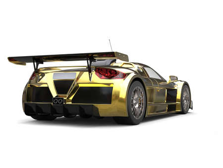 Beautiful golden supercar - tail viewの写真素材