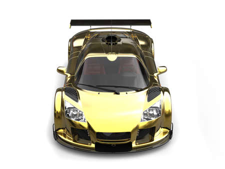 Beautiful golden supercar - top  down viewの写真素材