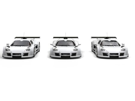 Three white great racing cars - front viewの写真素材