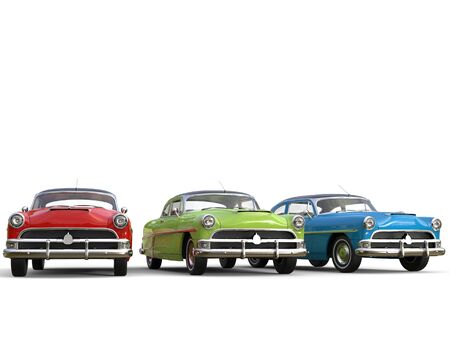 Sublime vintage cars in red, green and blueの写真素材