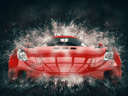 Amazing red super car - 3D pixel grid illustrationの写真素材