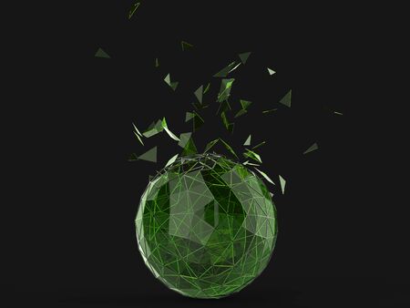 Green glass shattering low poly sphereの写真素材