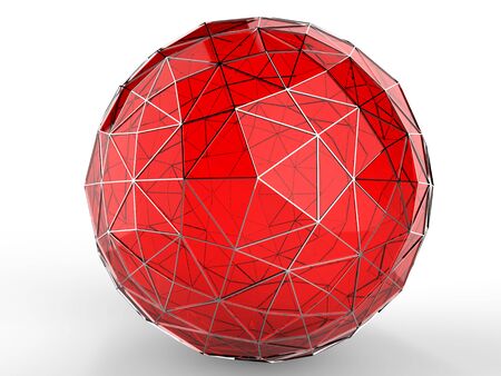 Red glass low poly sphere with steel frameの写真素材