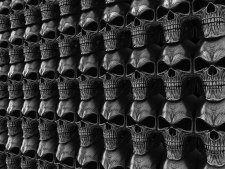 Full dark heavy metal wall of skullsの写真素材