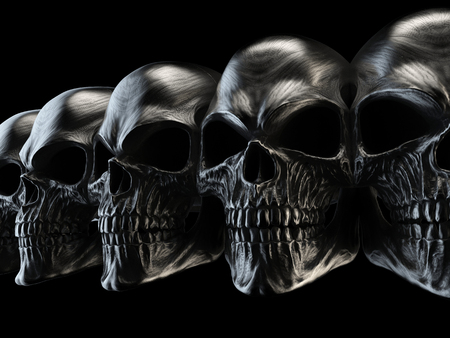 Dark metal skulls in a lineの写真素材