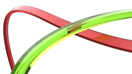 Red and green abstract 3D flow shapesの写真素材