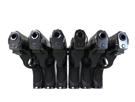 Set of modern black metal handguns の写真素材