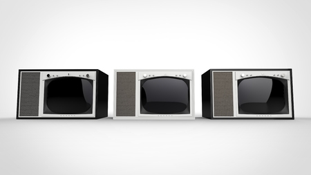 Black and white vintage TV sets - side by sideの写真素材