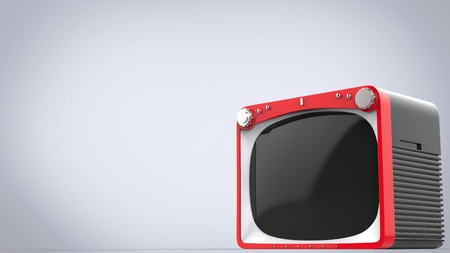 Bright red retro style TV set with black backの写真素材