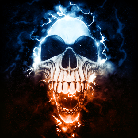 Weird punk skull - storm and lightningの写真素材