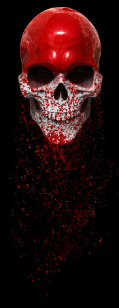 Shiny red metal skull - paint falling offの写真素材
