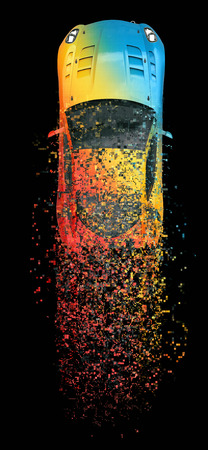 Colorful urban sports car - top view - pixel trail FXの写真素材