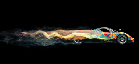 Multicolor super car - colorful smoke trailsの写真素材