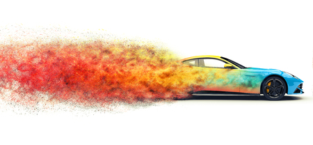Colorful modern sports car - particle explosion effectの写真素材