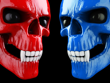 Red and blue vampire skulls - face to faceの写真素材