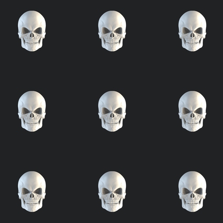 White angry skulls pattern on dark backgroundの写真素材
