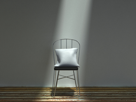 Common metal chair with white cushionの写真素材