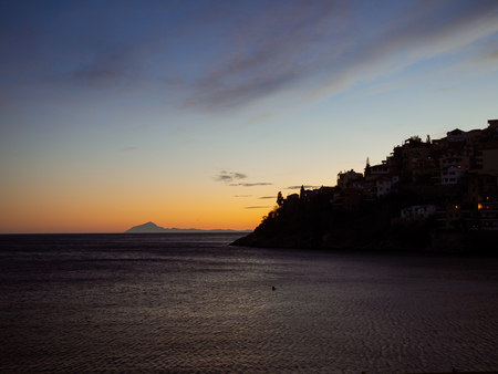 Sunset over the old town, Kavala, Greeceの写真素材