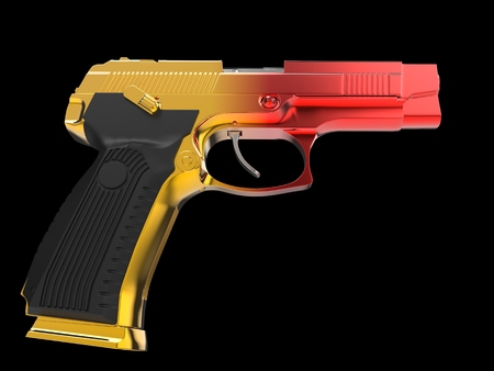 Tactical modern semi - automatic pistol - heat treated two color tone finish - red and yellowの写真素材