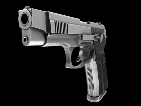 Tactical modern semi - automatic pistol - steel finish - closeup shotの写真素材