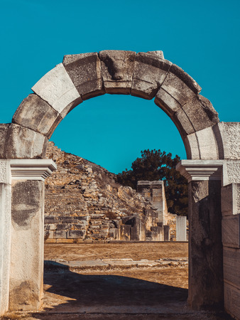 Ancient stone portal to the ruins of the amphitheater of Philippi - Greeceの写真素材