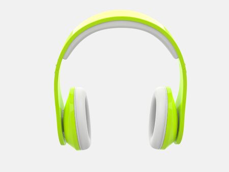 Bright green modern wireless headphones with white detailsの写真素材