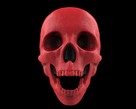 Red ancient looking skull on black backgroundの写真素材