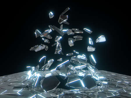 Glowing broken glass - small pieces flying in the air