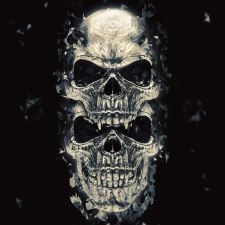 Angry vampire skulls on top of each other - polygon grunge effectの写真素材