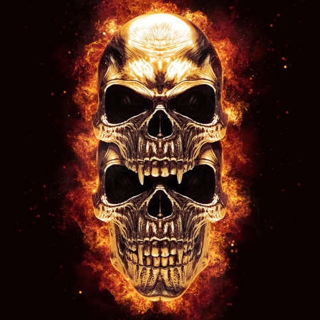 Fiery vampire skulls on top of each other