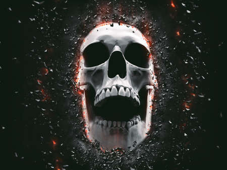 Skull bursting throgh the wallの写真素材