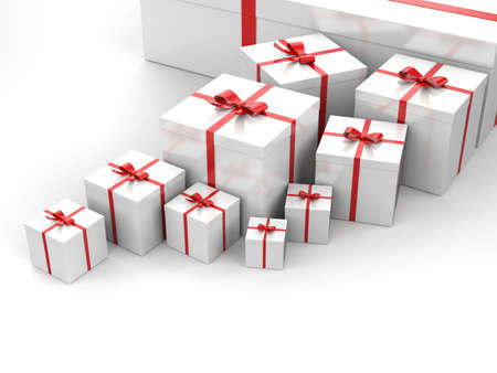 Christmas gift in white boxes with red wraping and bow ties