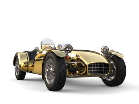 Golden vintage sport open wheel racing car - front viewの写真素材