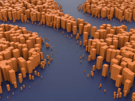 Strange abstract landscapes - orange blocks on purple groundの写真素材