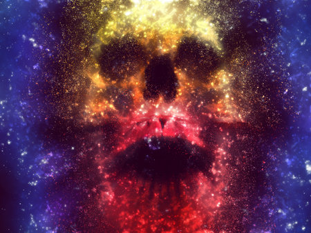 Screaming skull galaxy - skull made out of cosmic dust and starsの写真素材