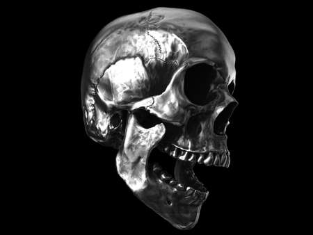 Rough metal skull with open mouth - side viewの写真素材